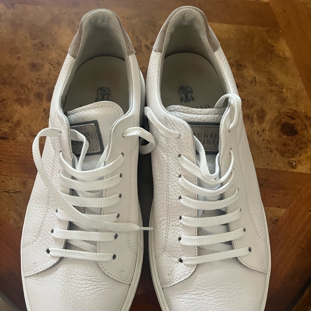 Brunello Cucinelli White Leather Sneakers Minimalist Design only worn once